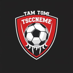 Design a dynamic and bold logo for a school soccer team featuring a soccer ball at the center surrounded by a shield