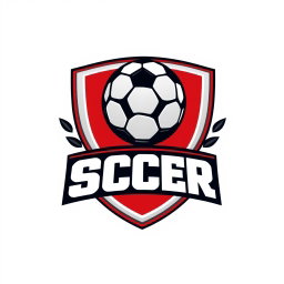 Design a dynamic and bold logo for a school soccer team featuring a soccer ball at the center surrounded by a shield