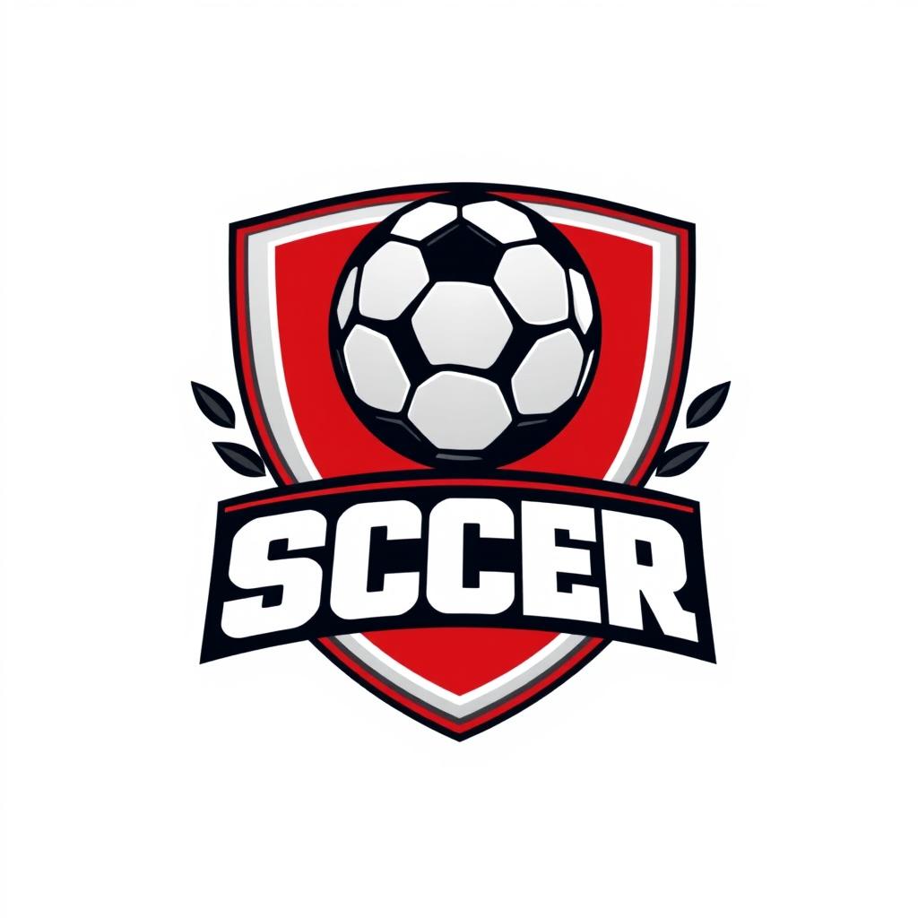 Design a dynamic and bold logo for a school soccer team featuring a soccer ball at the center surrounded by a shield