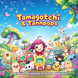 A captivating movie poster for 'Tamagotchi & Tanpopo', released in 2008, featuring human characters in an anime-style illustration
