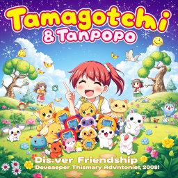 A captivating movie poster for 'Tamagotchi & Tanpopo', released in 2008, featuring human characters in an anime-style illustration