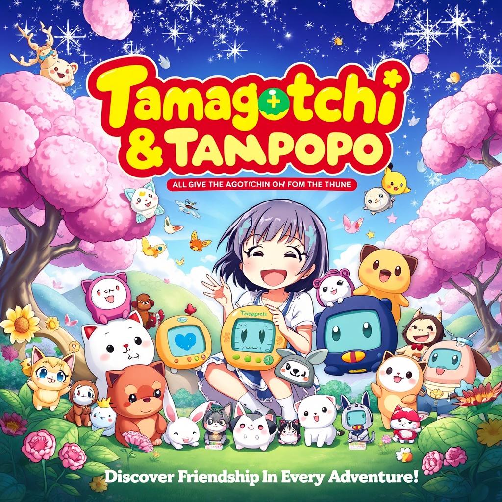 A captivating movie poster for 'Tamagotchi & Tanpopo', released in 2008, featuring human characters in an anime-style illustration