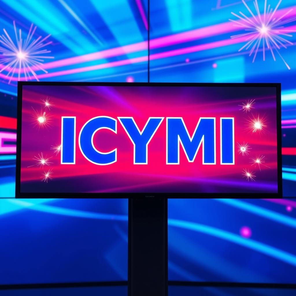 A vibrant news ticker on a digital screen displaying the text "ICYMI" in bold, stylish lettering