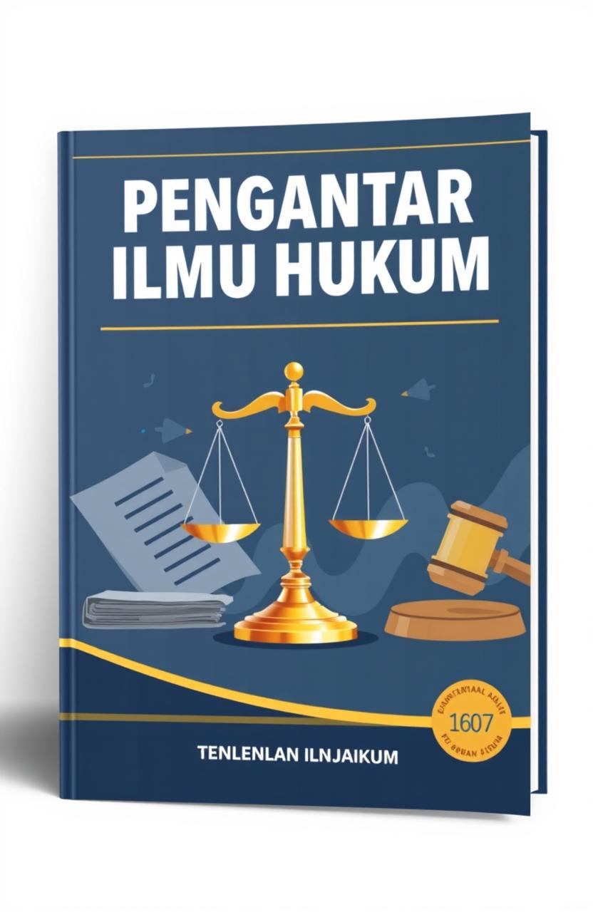 An illustrated book cover for a law textbook titled 'Pengantar Ilmu Hukum'