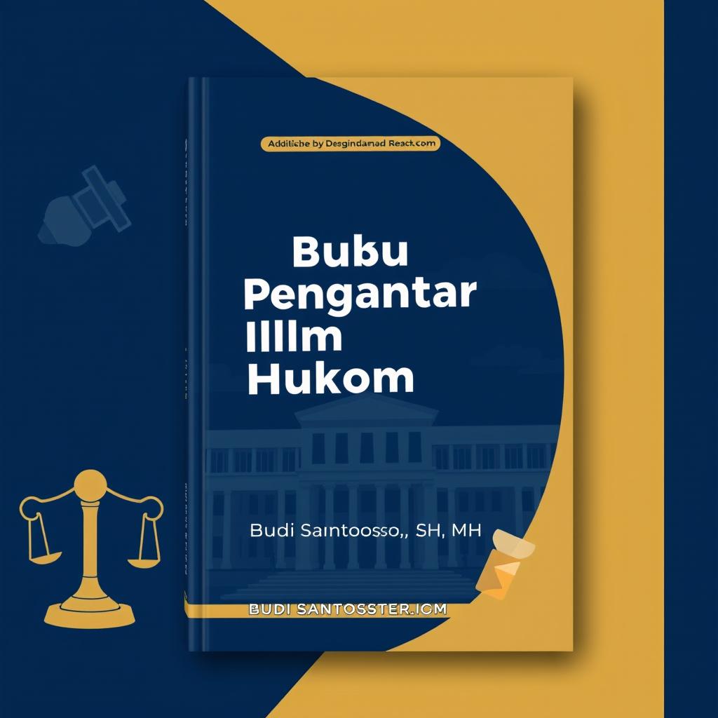 A book cover design for 'Buku Pengantar Ilmu Hukum' by Budi Santoso, SH