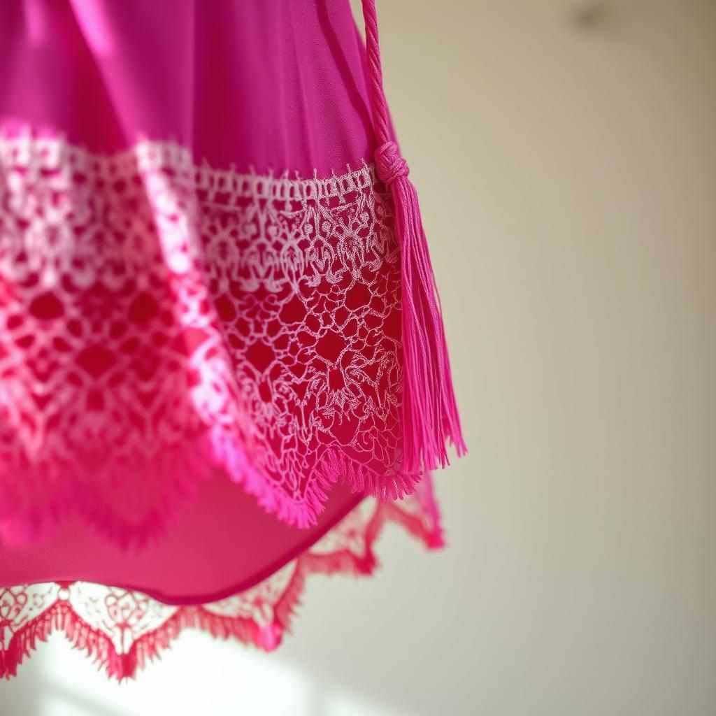 A close-up of a vibrant, stylish string tanga, showcasing intricate lace details and a beautiful color palette