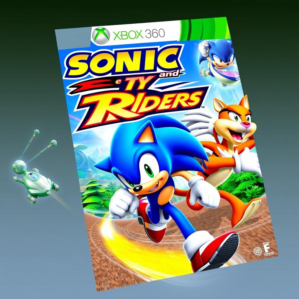 An eye-catching and dynamic video game cover art for 'Sonic and Ty Riders' on Xbox 360