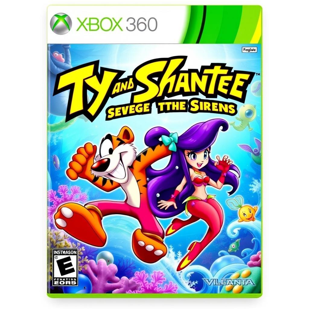 An exciting and visually striking video game cover art for 'Ty and Shantae: Revenge of the Sirens' on Xbox 360