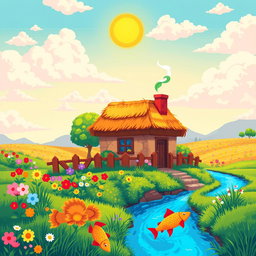 An artistic representation of vibrant pixel art featuring a whimsical landscape