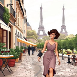 A realistic illustration of a couple walking in Paris, France