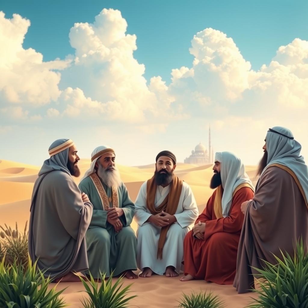 The companions of the Prophet Muhammad, depicted in a serene desert setting