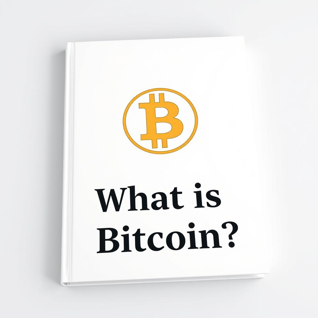 A clean and minimalist book cover design on a white background titled 'What is Bitcoin?'