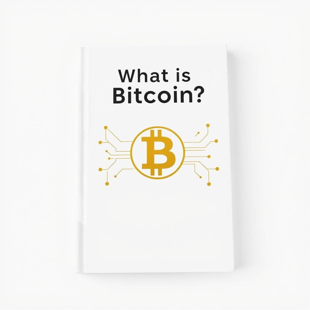 A clean and minimalist book cover design titled 'What is Bitcoin?' with a white background