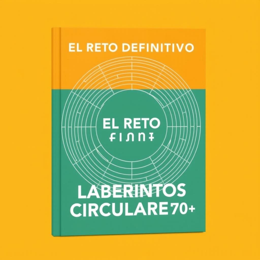 A trendy book cover for 'El Reto Definitivo: LABERINTOS CIRCULARES 70+', featuring a geometric circular maze design created with a single continuous line