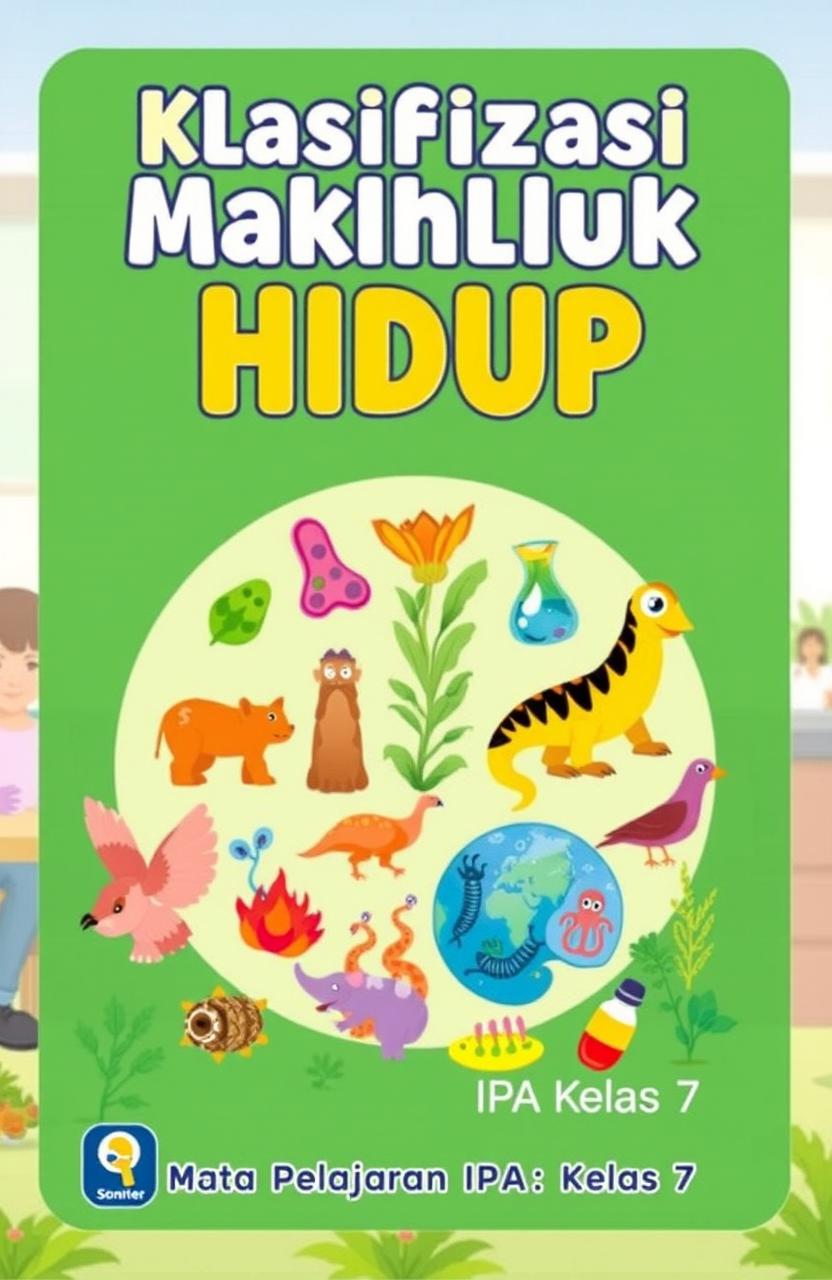 A cover design for a 7th-grade science teaching module on the topic of classification of living things