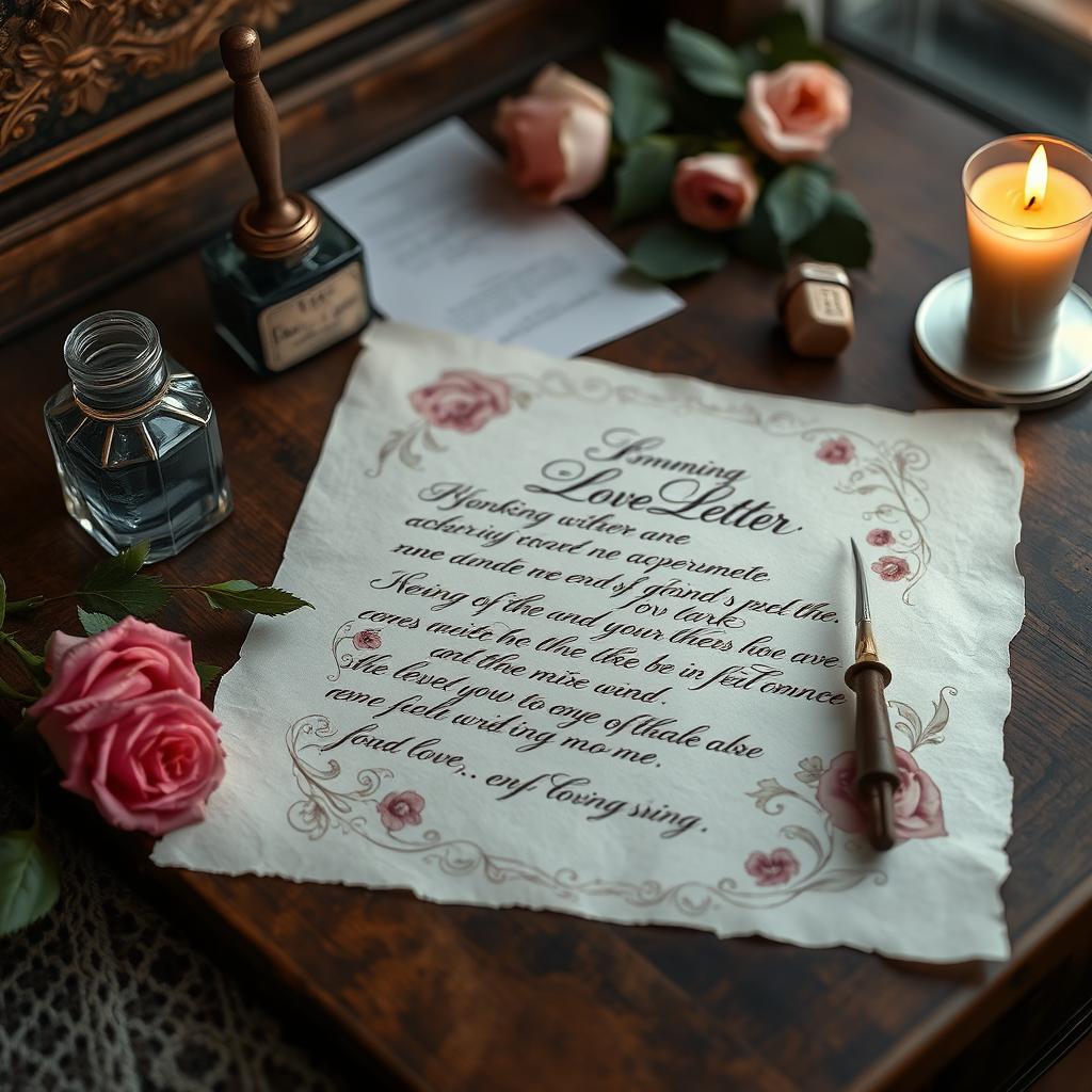 An elegantly crafted love letter, beautifully handwritten on fine parchment paper
