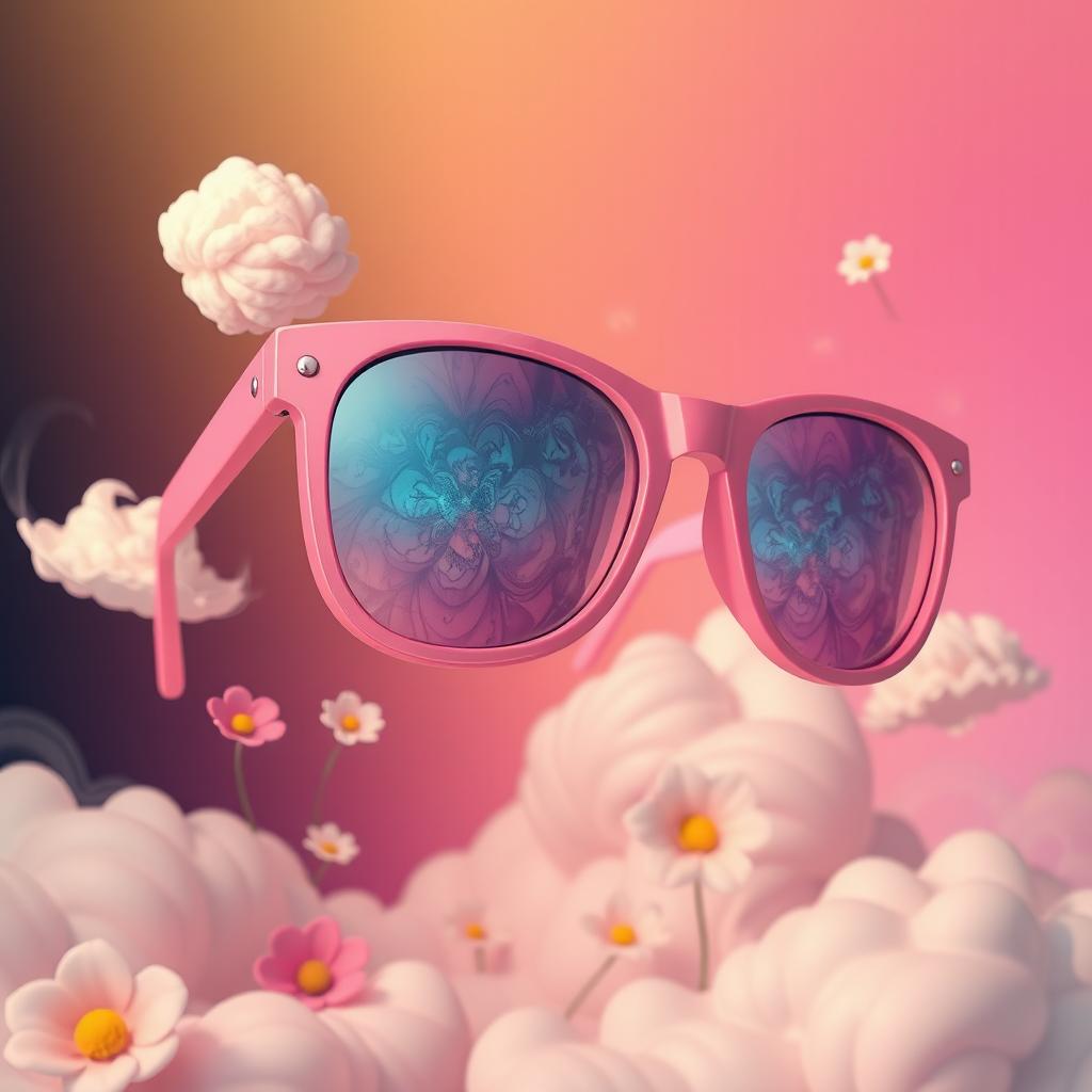 An abstract artwork representing the psychological concept of 'rose-colored glasses'