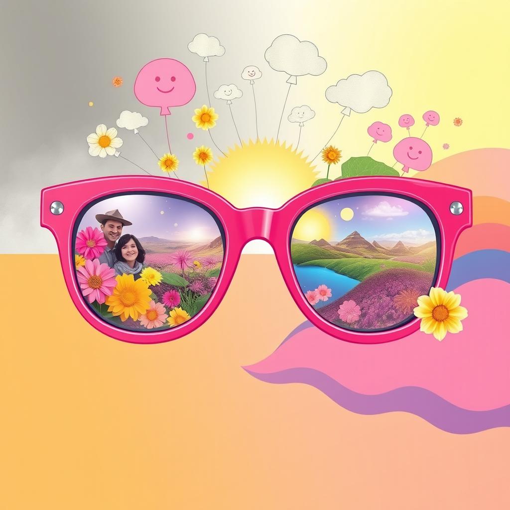 An enriching visual representation of the psychological concept of 'rose-colored glasses'