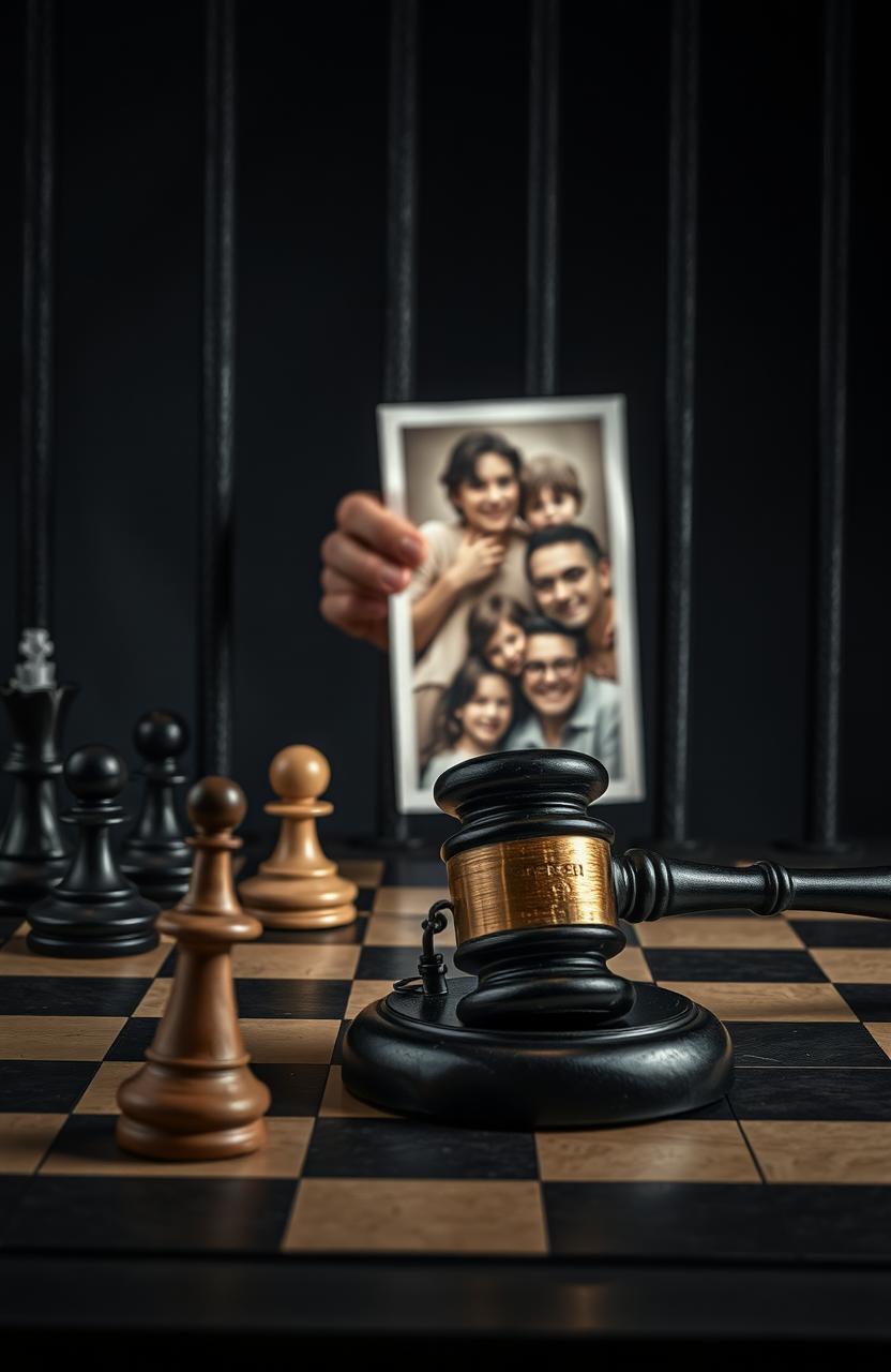 A visually striking and thought-provoking composition featuring a chessboard with one of the pieces missing, symbolizing strategy, deception, and the complexities of choice