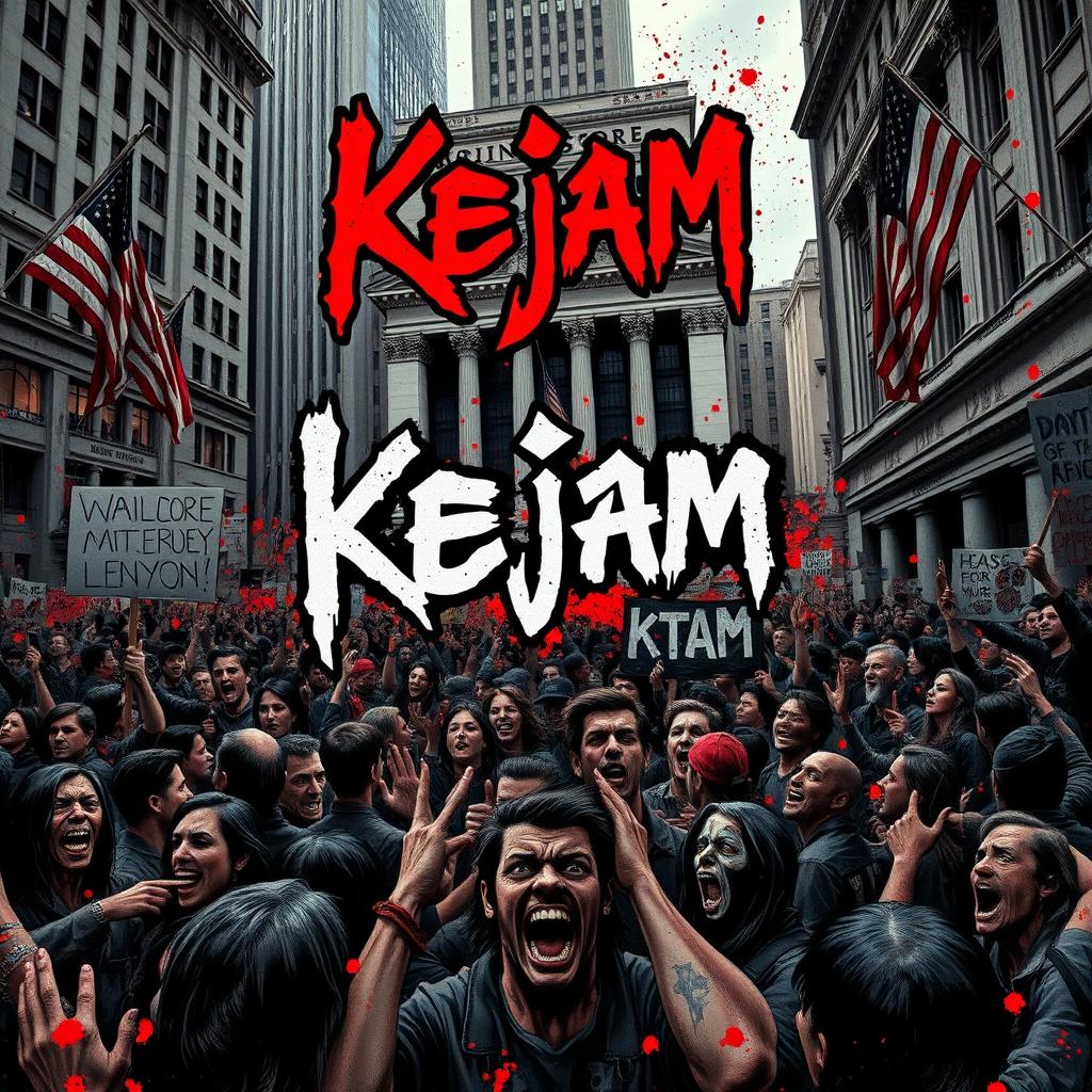 An intense and chaotic artwork for a grindcore band called 'Kejam'