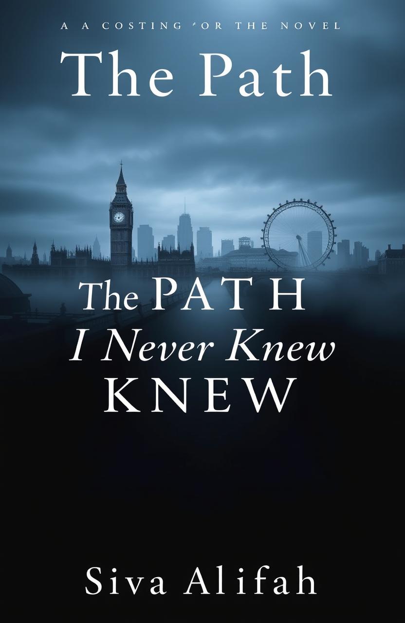 A captivating novel cover featuring the iconic skyline of London, including landmarks like the Big Ben, Tower Bridge, and the London Eye in the background