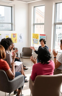 A scene depicting a diverse group of students engaging in a Sign Language Interpreter course