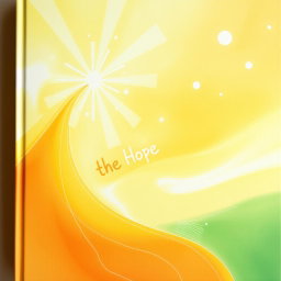 An abstract painting for the book titled 'The Hope', featuring a bright and uplifting color palette of soft yellows, warm oranges, and gentle greens