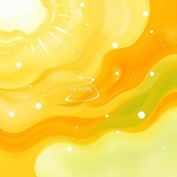 An abstract painting for the book titled 'The Hope', featuring a bright and uplifting color palette of soft yellows, warm oranges, and gentle greens