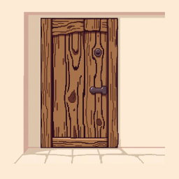 A pixel art representation of a wooden door, viewed from the front