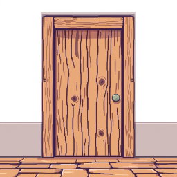 A pixel art representation of a wooden door, viewed from the front