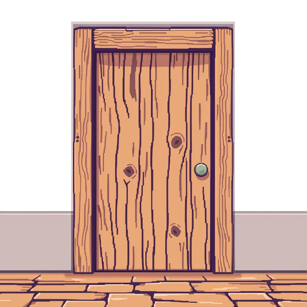 A pixel art representation of a wooden door, viewed from the front