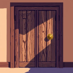 A detailed pixel art representation of a wooden door, viewed from the front