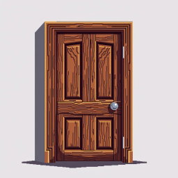 A detailed pixel art depiction of a wooden door, viewed from the front