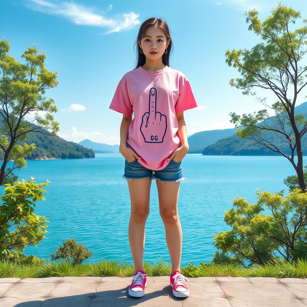 A beautiful Korean woman standing in a full-body pose, facing forward