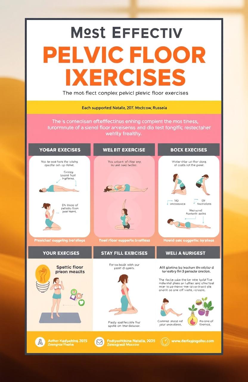An informative poster highlighting the most effective complex of pelvic floor exercises, each supported by scientific research for effectiveness