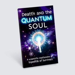A thought-provoking and visually striking book cover design for 'Death and the Quantum Soul: A Scientific Exploration of Survival'