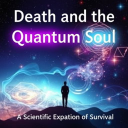 A thought-provoking and visually striking book cover design for 'Death and the Quantum Soul: A Scientific Exploration of Survival'