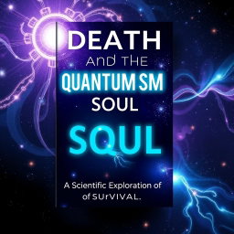 A thought-provoking and visually striking book cover design for 'Death and the Quantum Soul: A Scientific Exploration of Survival'