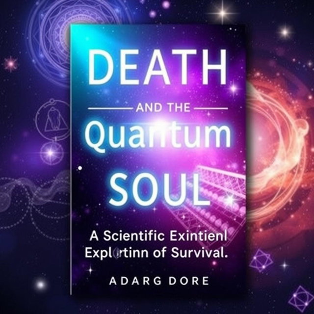A thought-provoking and visually striking book cover design for 'Death and the Quantum Soul: A Scientific Exploration of Survival'
