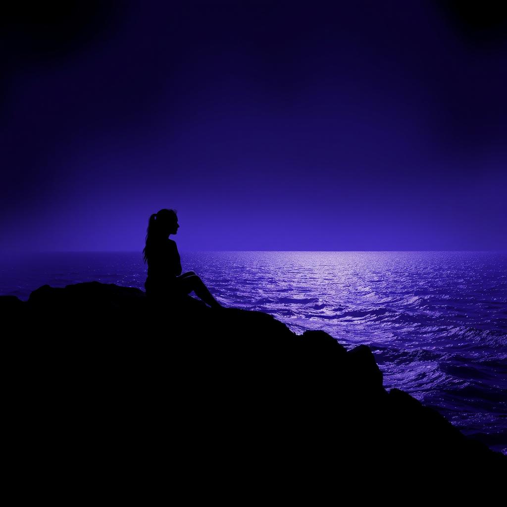 A striking scene that encapsulates a dark and introspective mental landscape filled with deep purple colors, embodying an atmosphere of emotion and contemplation