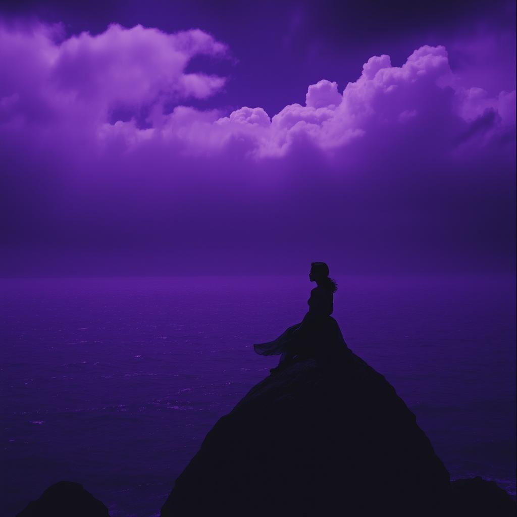 A captivating scene showcasing a dark and introspective mental landscape filled with deep purple tones, evoking a sense of emotion and contemplation