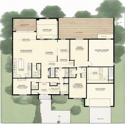 Architectural drawing of a 1300 sq ft house plan, including a detailed room layout, entrances, exits, and windows