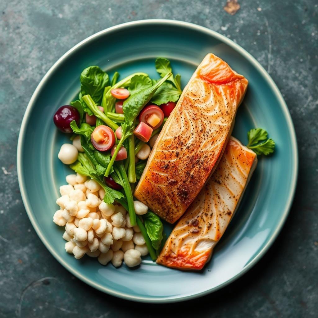 Tres alimentos que promueven piernas saludables: espinacas por su alto contenido en hierro y vitaminas, salmón rico en ácidos grasos omega-3, y nueces que aportan proteínas y grasas saludables
