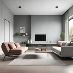 A modern style interior with sleek furniture, minimalist decor, and a muted color scheme.