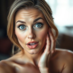 A beautiful 40-year-old woman with an enchanting appearance, facing the camera directly