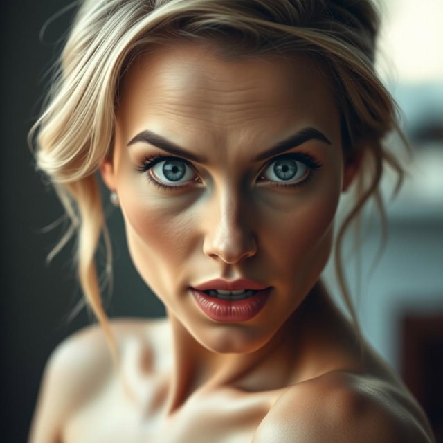 A beautiful 40-year-old woman with an enchanting appearance, facing the camera directly