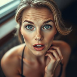 A beautiful 40-year-old woman with an enchanting appearance, facing the camera directly