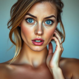 A beautiful 40-year-old woman with a captivating presence, facing the camera directly