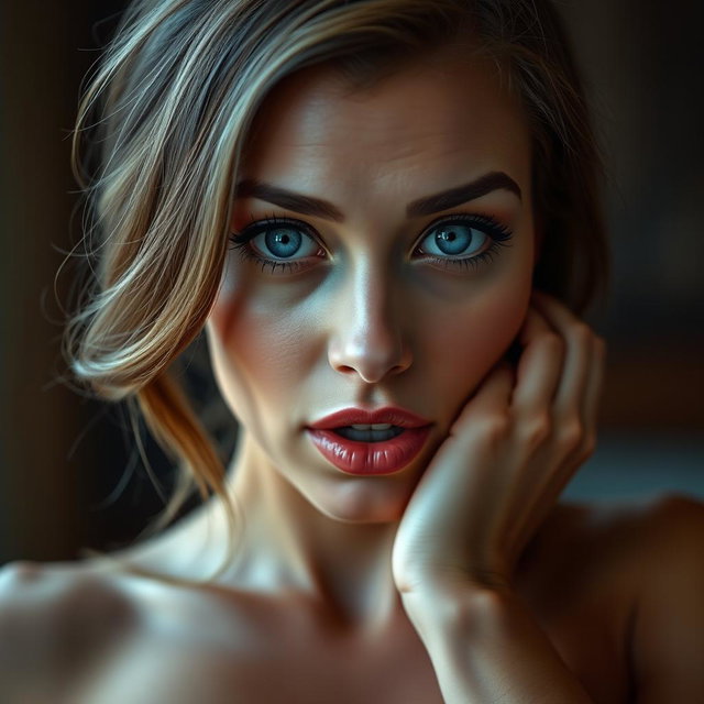 A beautiful 40-year-old woman with a captivating presence, facing the camera directly