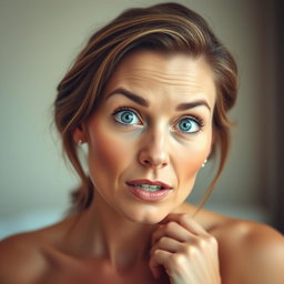 A stunningly beautiful 40-year-old woman, directly facing the camera